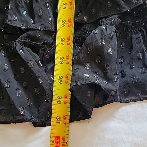 EXPRESS Metallic Dot Smocked Mock Neck Tiered Ruffle Dress Black Sz XXSmall NWT - Picture 10 of 10